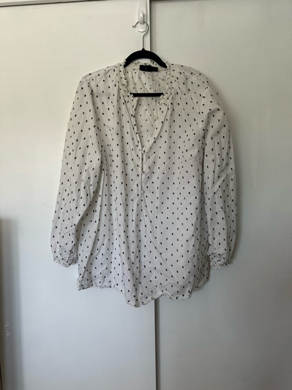 Lane Bryant Lightweight White Peasant Blouse with Black Dot Print size 22/24